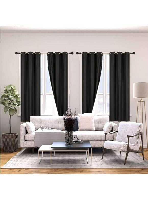 Grommet Blackout Window Curtain Drape for Bedroom /Living Room Home Décor K72 1 Panel Black Color 63" Length