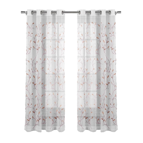 Grommet Curtain Panel, Embroidered Sheer Extra-Wide, Pink 54" x 84"