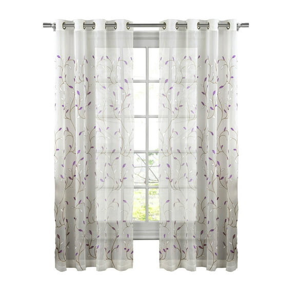 Grommet Curtain Panel, Embroidered Sheer Extra-Wide, Purple 54" x 63"