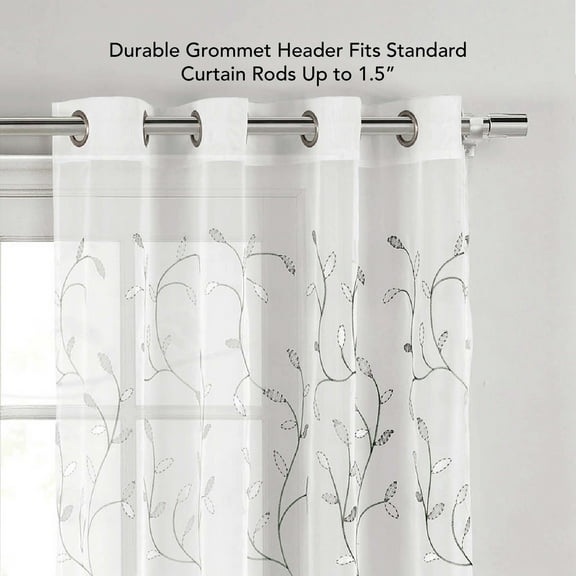 Grommet Curtain Panel, Embroidered Sheer Extra-Wide, Silver 54" x 84"