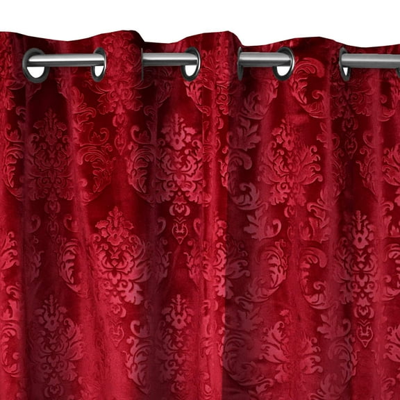 Grommet Curtain Velvet Embossed Damask Curtain Panel 54 Inch Wide