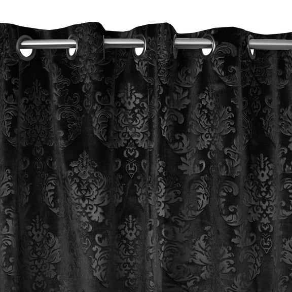 Grommet Curtain Velvet Embossed Damask Curtain Panel 54 Inch Wide