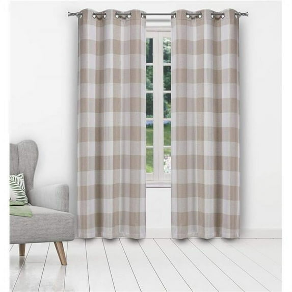Grommet Curtains - Window Curtain Panel Set - Buffalo Plaid Gingham Checkered - 2 Panels - 37"W x 108"L - Beige