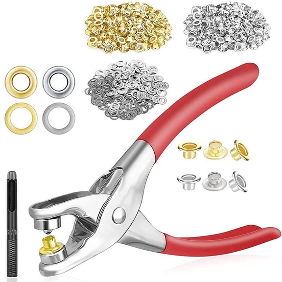 Grommet Eyelet Pliers Kit, 1/4 Inch 6mm Grommet Tool Kit with Metal Eyelets with Washers, Eyelet Grommets