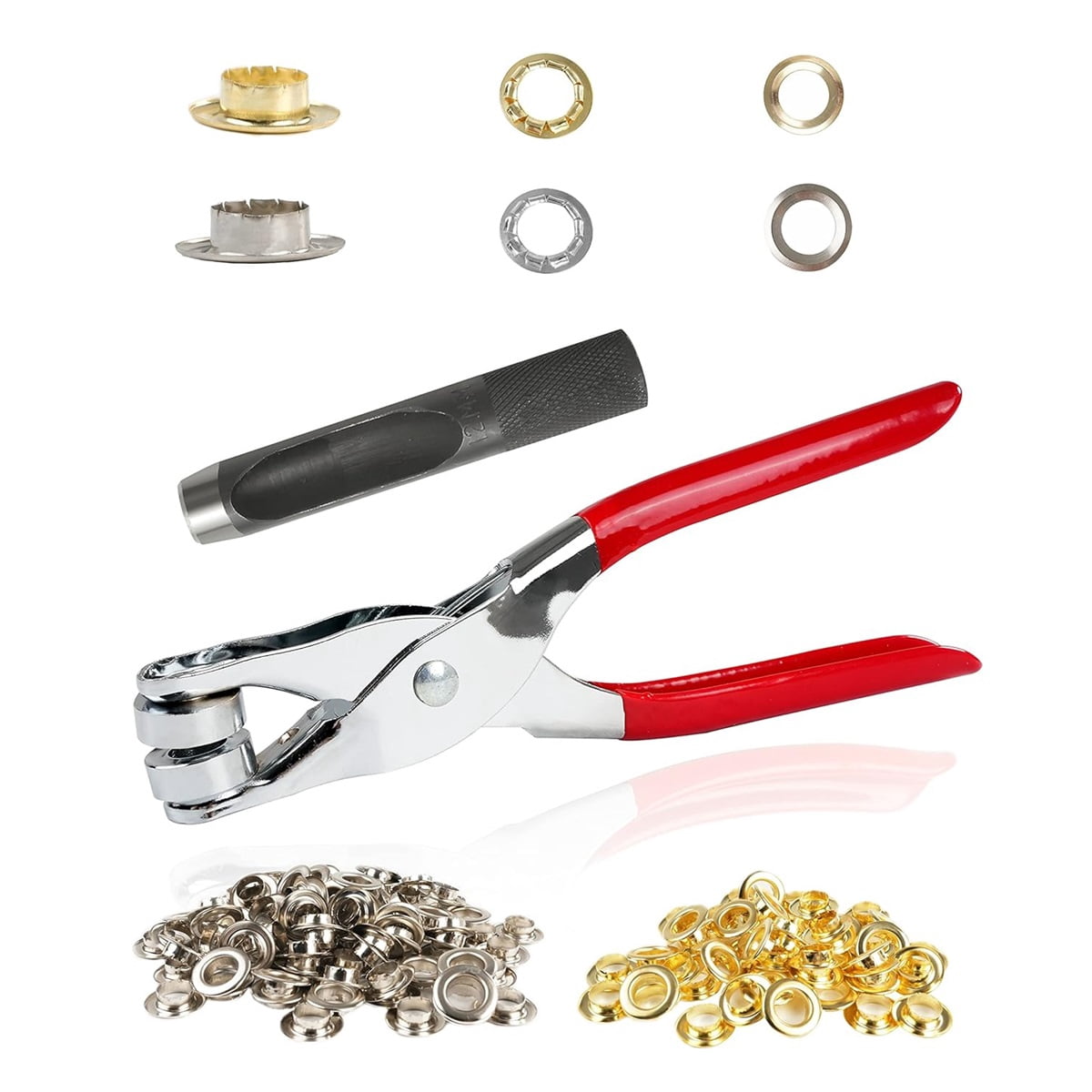 Grommet Eyelet Pliers Tool Kit, Fabric Leather Hole Eyelets and Grommets Punch Pliers with 150 Metal Eyelets for Belt Shoes Cloths