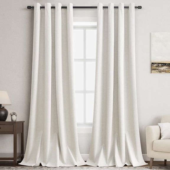 Grommet Full Blackout Linen Curtains 90 Inches Long 2 Panel Set Neutral Cream Blackout Drapes for Bedroom Modern Farmhouse Thermal Insulated Black Out Curtain 90 Inch Length with White Backing