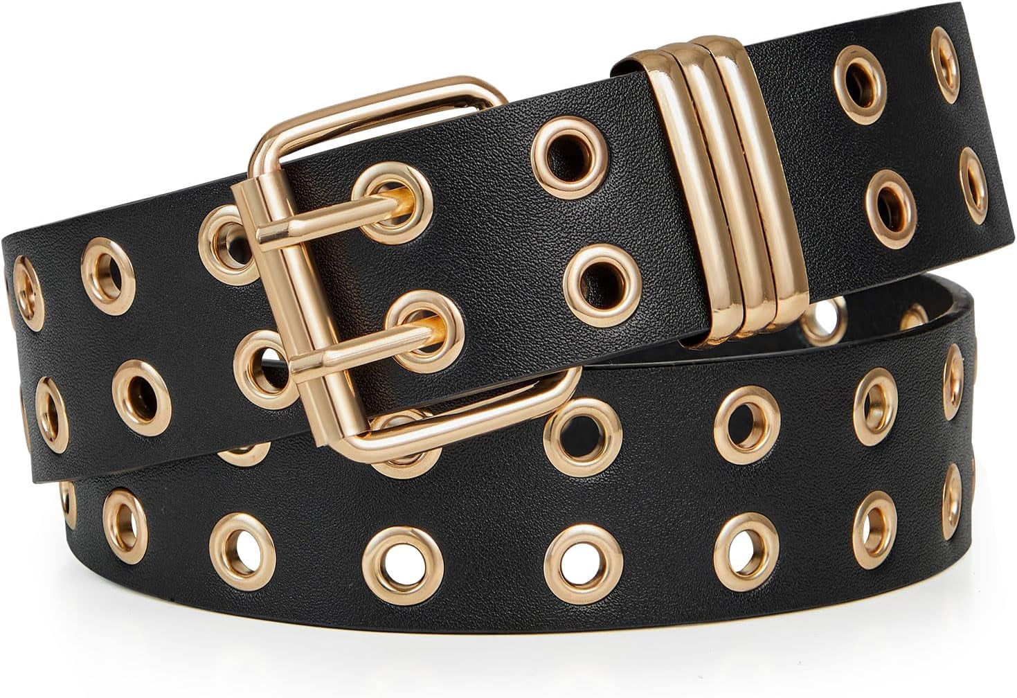 Double Grommet Leather Belt with Detachable Chain for Women Men SUOSDEY Punk Roc Black Double Grommet Belt: Gothic Punk Rock Studded Belt - Etsy main image 4