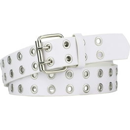 小物 rurumu.double buckle belt White Double Grommet Belt, PU Leather Punk Belt 2 Hole Grommet