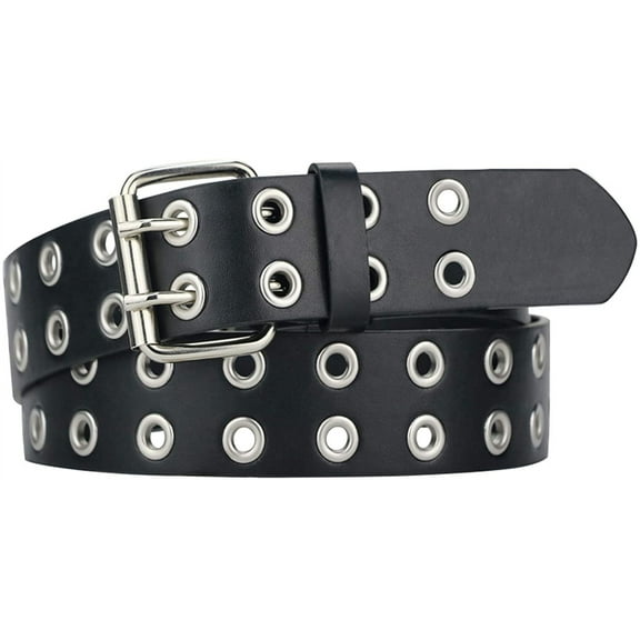 Grommet Leather Belts for Women, Black Belt Women Men with Studded Holes