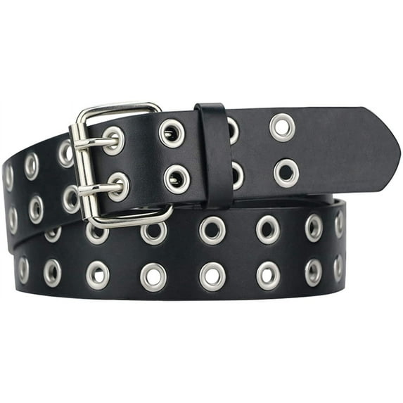 Grommet Leather Belts for Women, Black Belt Women Men with Studded Holes