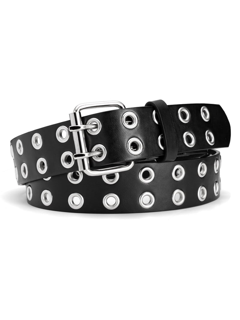 Maikun, Grommet Leather Black Belt, Studded Belt, Punk 