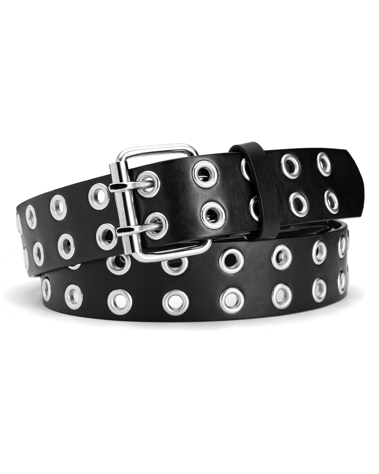Maikun Belts for Women Grommet Leather Black Belt Studded
