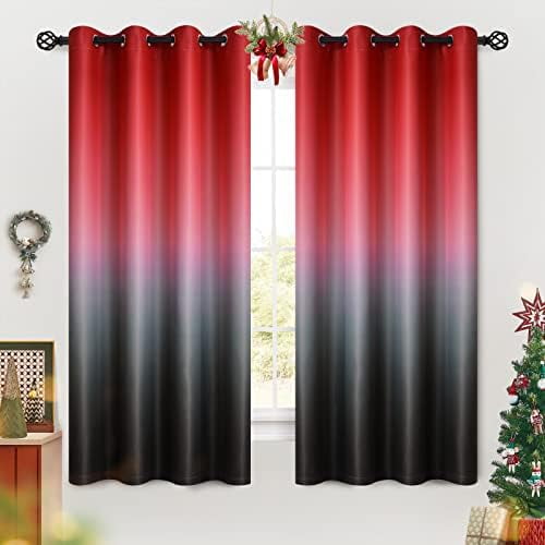 Grommet Ombre Room Darkening Curtains 63 inches Length for Kids Bedroom, Polyester Light Blocking Red to Black Gradient Window Drapes/Curtains for Living Room,2 Panels, 52x63 inches