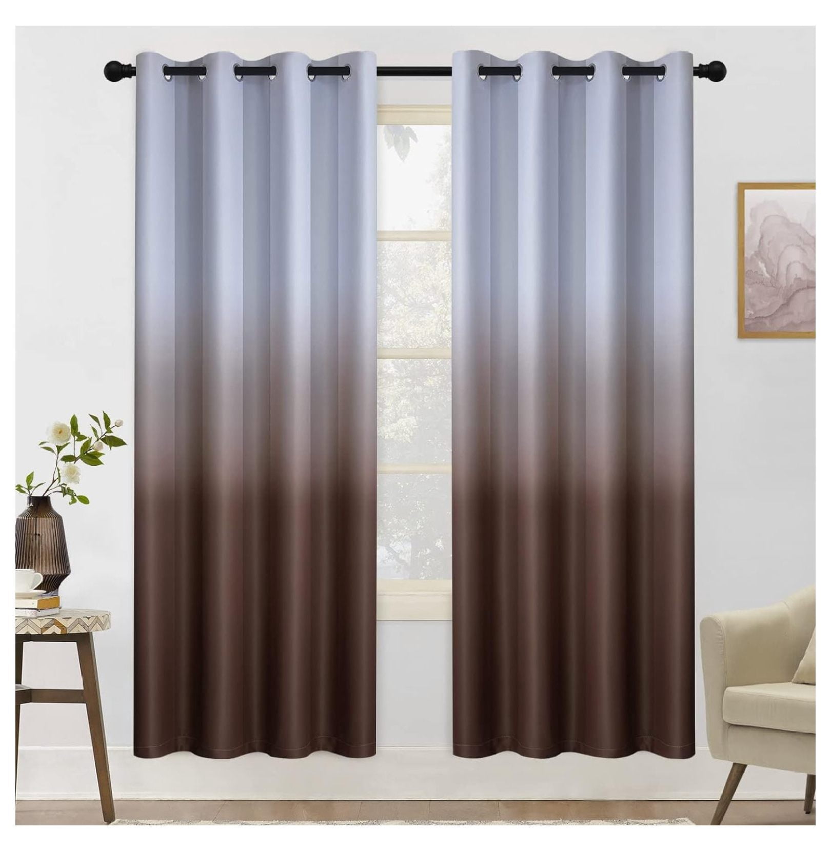 Grommet Ombre Room Darkening Curtains 72 inch Length 2 Panels, Gradient