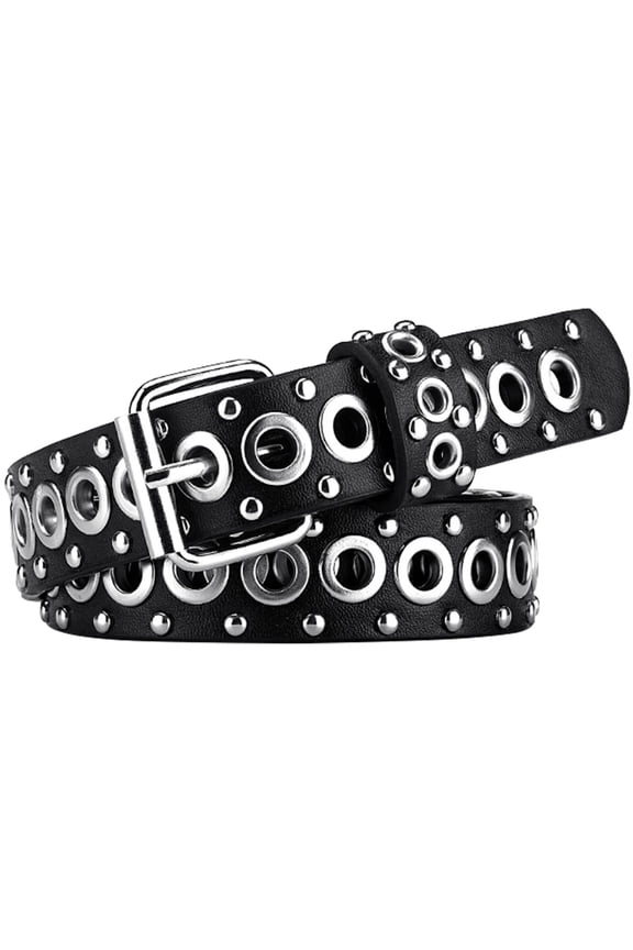 Grommet Punk Belt for Women's Jeans Studded Edgy Goth Rock Leather Belt