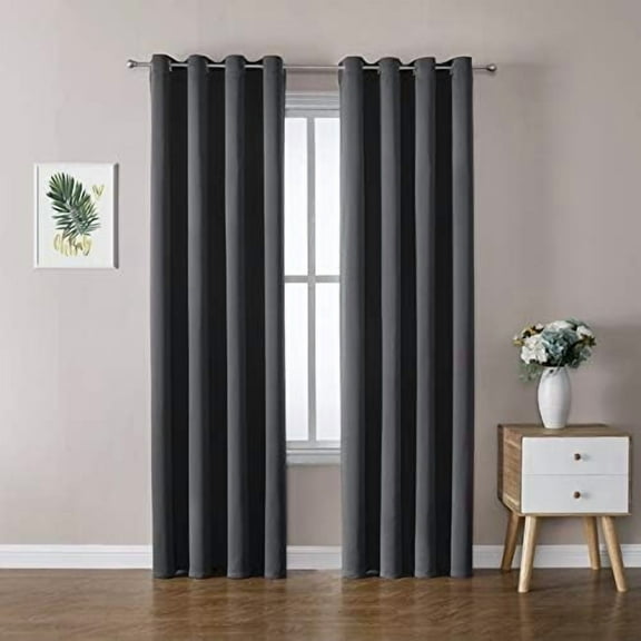 Grommet Room Darkening Curtains for Bedroom and Living Room - 2 Panels Set Thermal Insulated Blackout Curtains (Dark Grey, 52W x 72L)