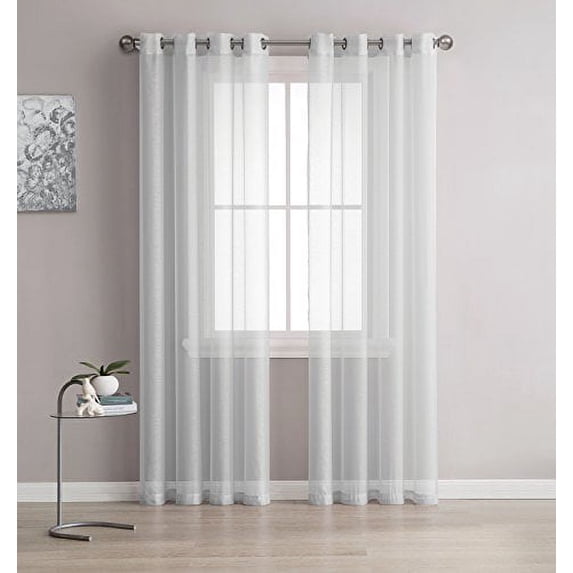 Grommet Semi-Sheer Curtains - 2 Pieces - Total Size 108 Inch Wide (54 Inch Each Panel) - 63 Inch Long - Panel Beautiful, Elegant, Natural Light Flow, and Durable Material (Silver)
