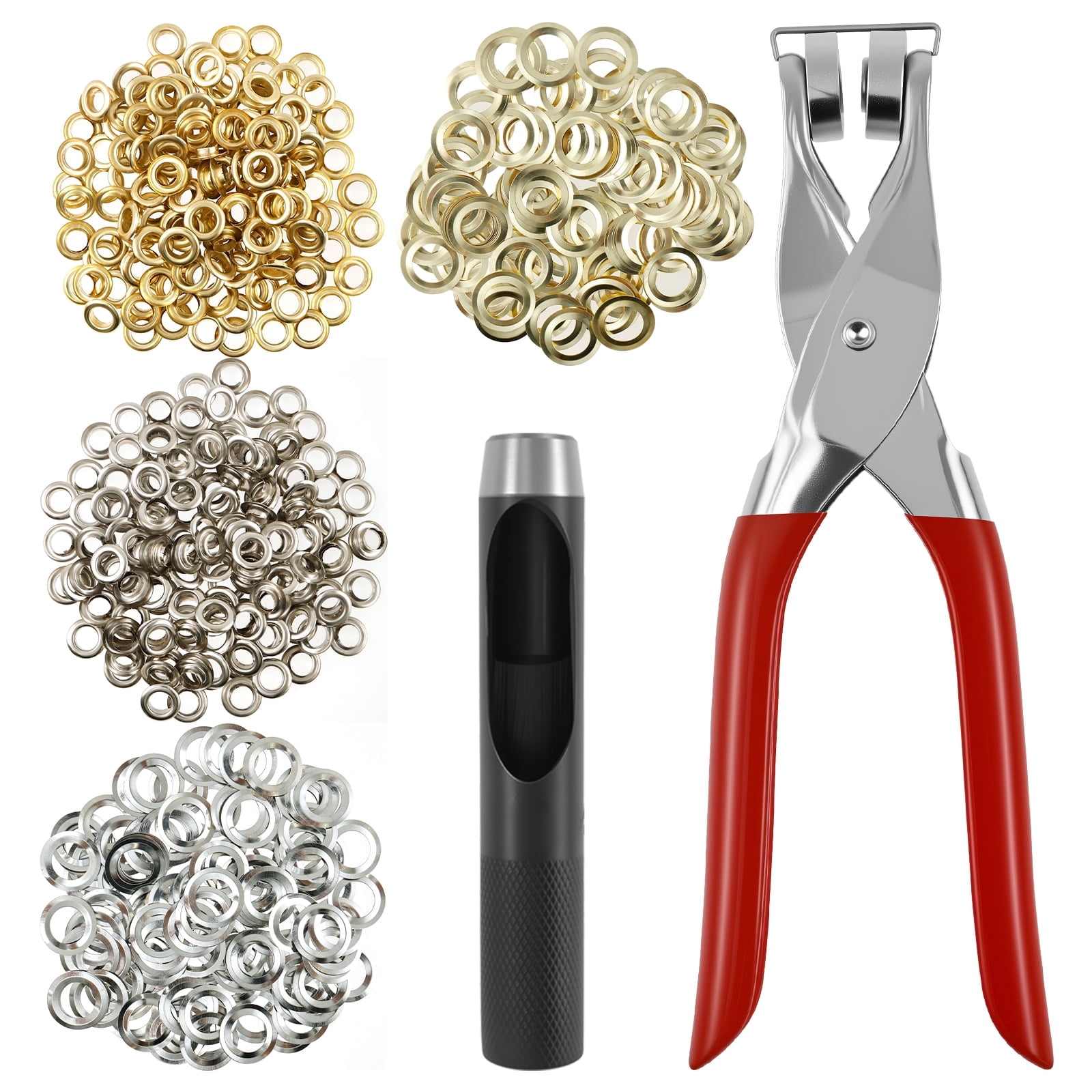 Grommet Tool Kit 1/4 Inch Eyelet Pliers Hole Punch 1200 Pcs Gold Silver Washers (640pcs )
