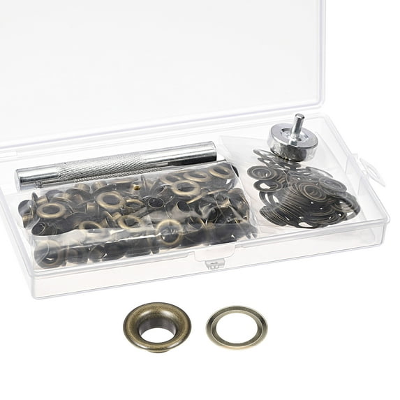 Grommet Tool Kit 100 Sets 1/4" Copper Grommets Eyelets with 3pcs Install Tools, 6mm Inside Dia. Bronze Tone