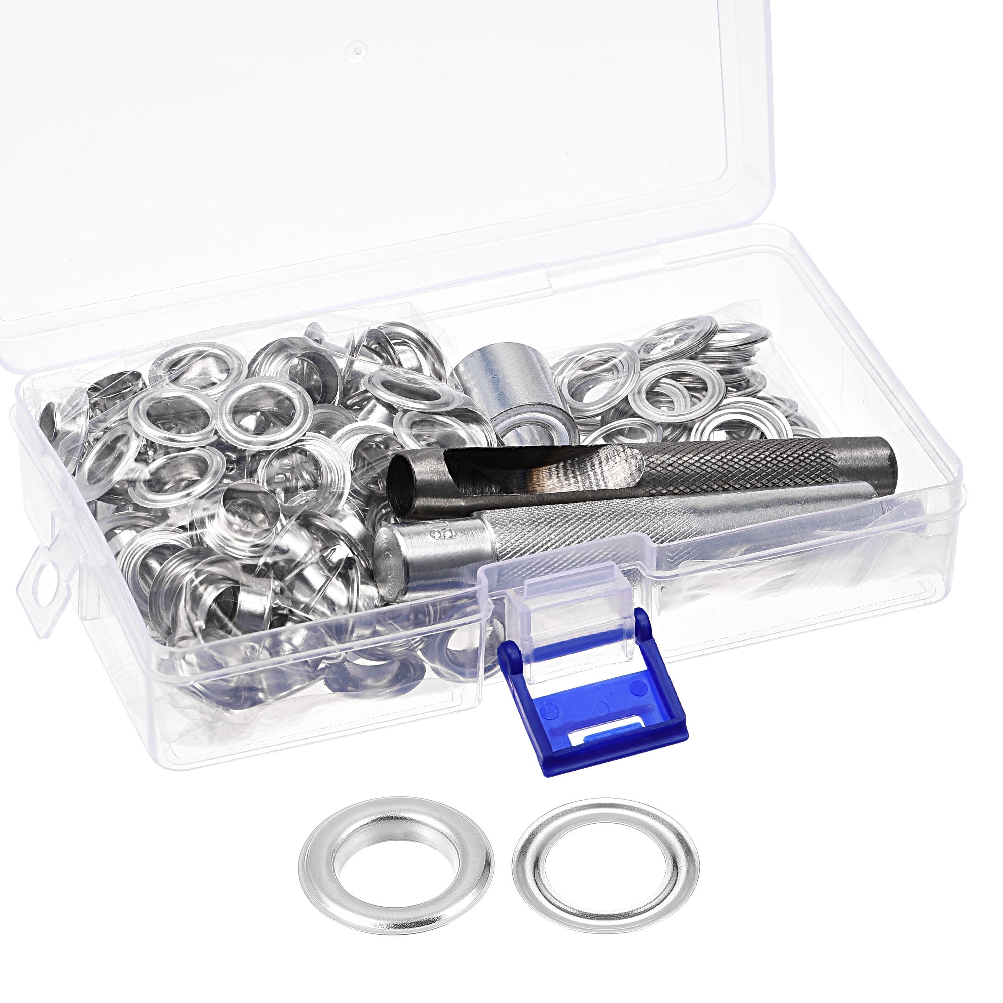Grommet Tool Kit 100 Sets 3/8" Copper Grommets Eyelets with 3pcs Install Tools, 10mm Inside Dia. Silver Tone