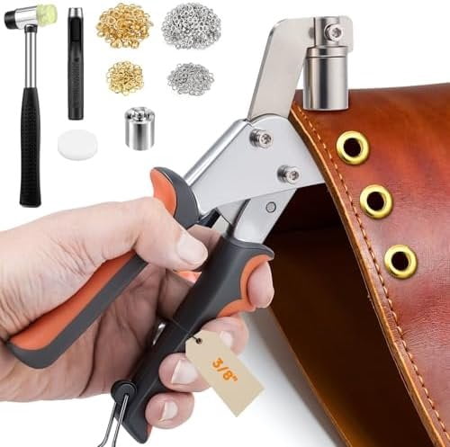Wimayo Grommet Tool Kit – Handheld Press With 500pcs 3/8" (10mm) Grommets & Washers, Magnetic Mold, No Pre-Punching Needed