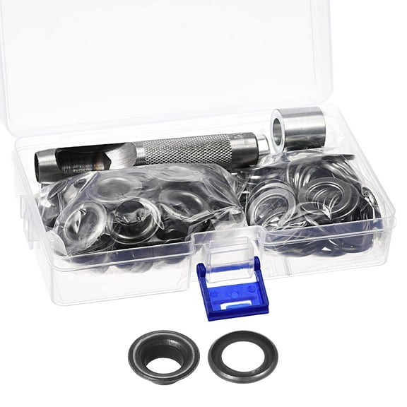 Grommet Tool Kit 50 Sets 1/2" Copper Grommets Eyelets with 3pcs Install Tools, 12mm Inside Dia. Dim Gray