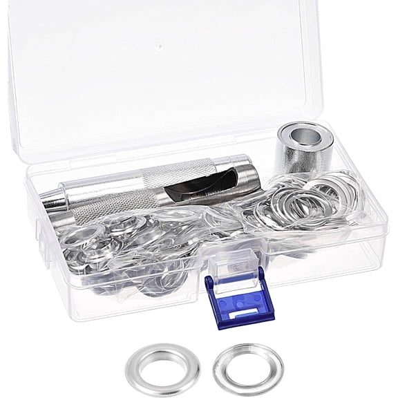 Grommet Tool Kit 50 Sets 9/16" Copper Grommets Eyelets with 3pcs Install Tools, 14mm Inside Dia. Silver Tone