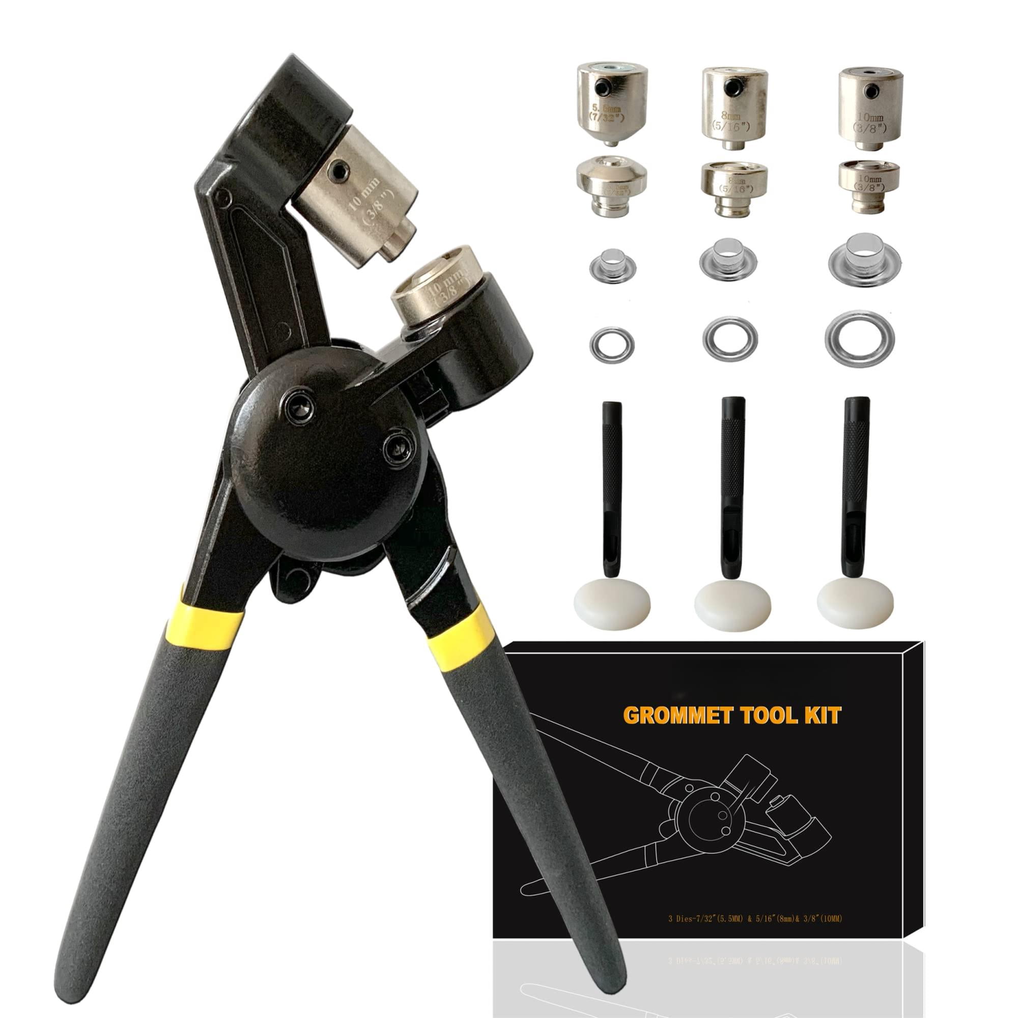 Grommet Tool Kit  Eyelet Multi-purpose Handheld Manual Hole Punch Rivet Press Plier Crimper 3 Interchangeable Dies With 900 Set 7/32" 5/16" 3/8" Metal Grommets Washers