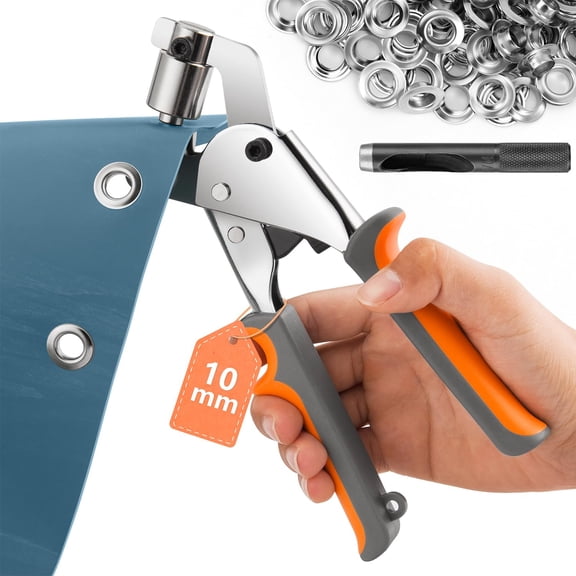 Grommet Tool Kit Eyelet Plier:  Handheld Puncher Set With 500pcs 3/8 Inch (10mm) Grommets Manual Kits Press Machine For Banner