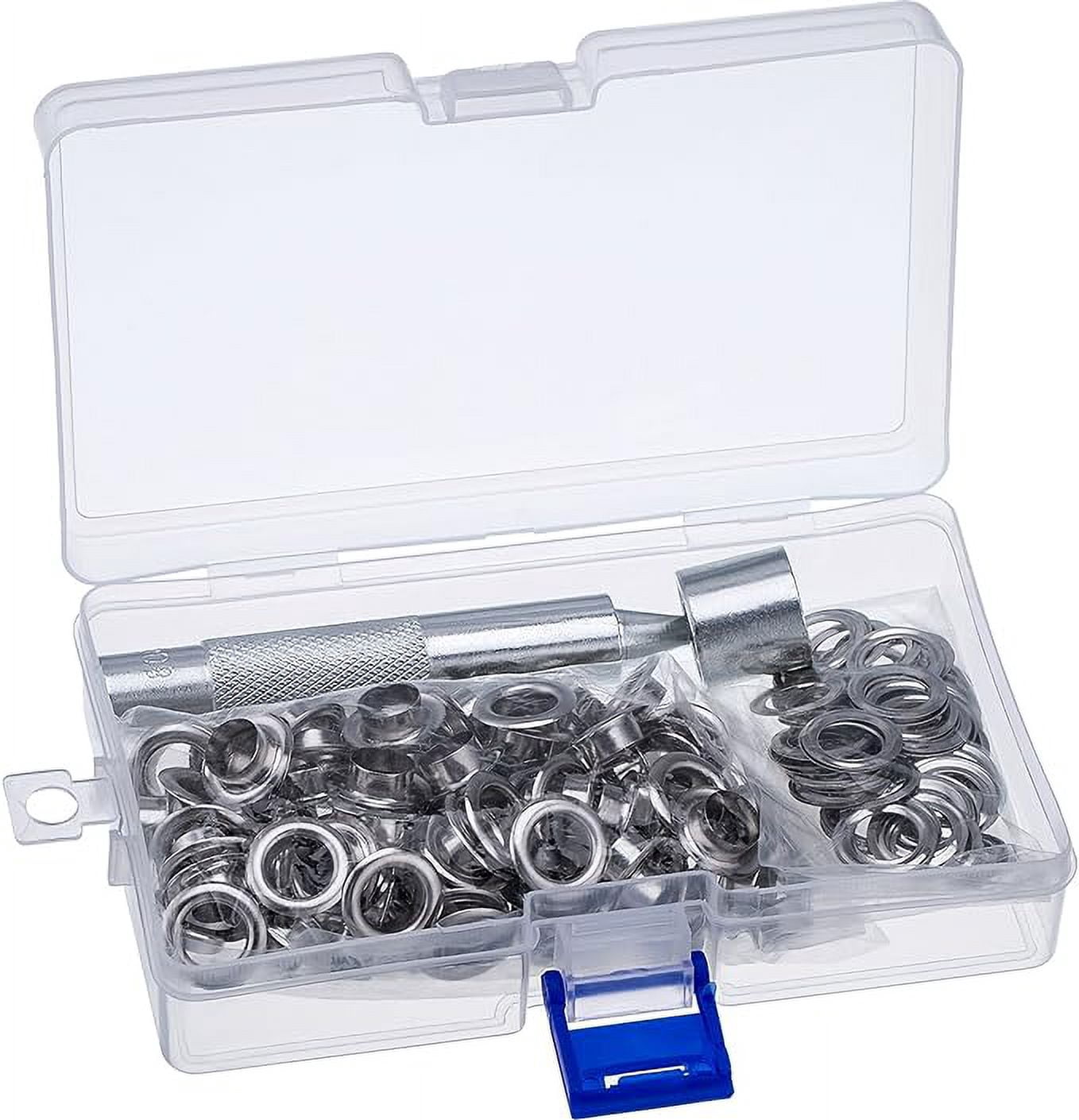 Grommet Tool Kit - 110 Set Eyelets (2/5 Inch) With Punch & Installation Tools, Storage Box, Black & Silver - View #11