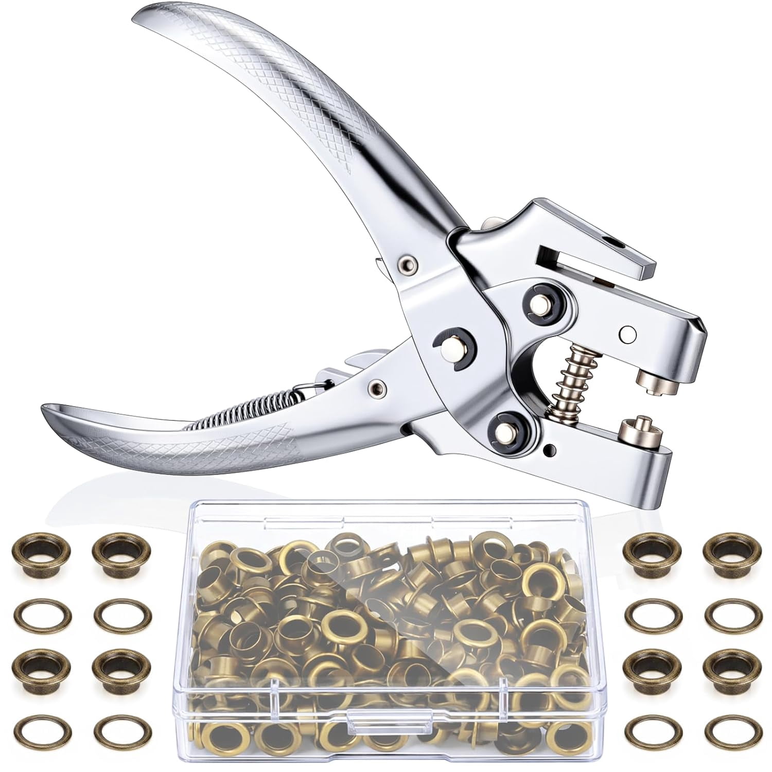 Grommet Tool Kit with Eyelet Plier and 200 Pieces Bronze Metal Eyelets 3/16 Inch Hole Punch Set for Clothes and Bags