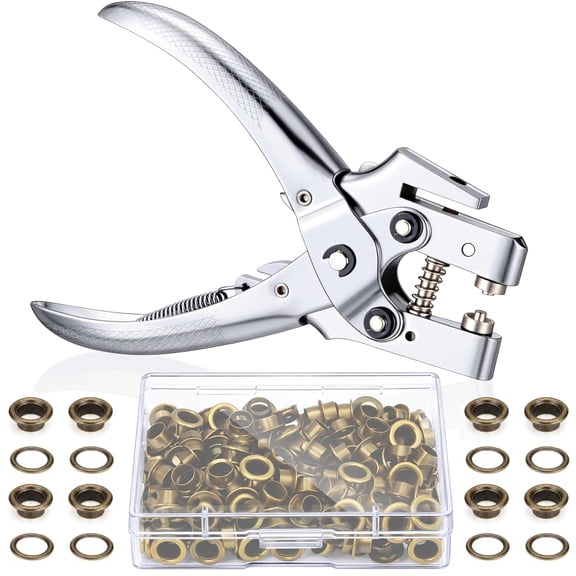 Grommet Tool Kit with Eyelet Plier and 200 Pieces Bronze Metal Eyelets 3/16 Inch Hole Punch Set for Clothes and Bags