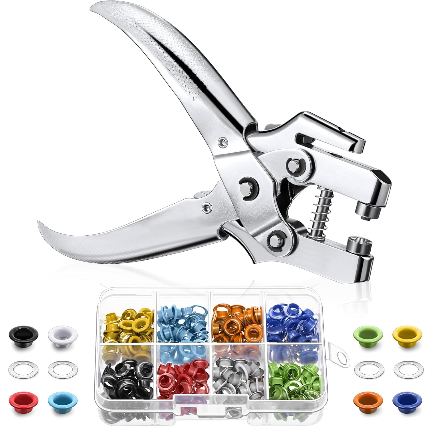 Grommet Tool Kit with Eyelet Plier and 200 Pieces Metal Eyelets 3/16 Inch Hole Punch Set for Crafts and Fashion Repair Multicolor