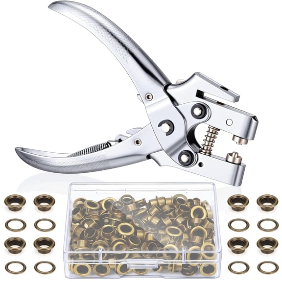 Grommet Tool Kit with Eyelet Plier and Bronze Metal Eyelets 3/16 inch 200 Piece