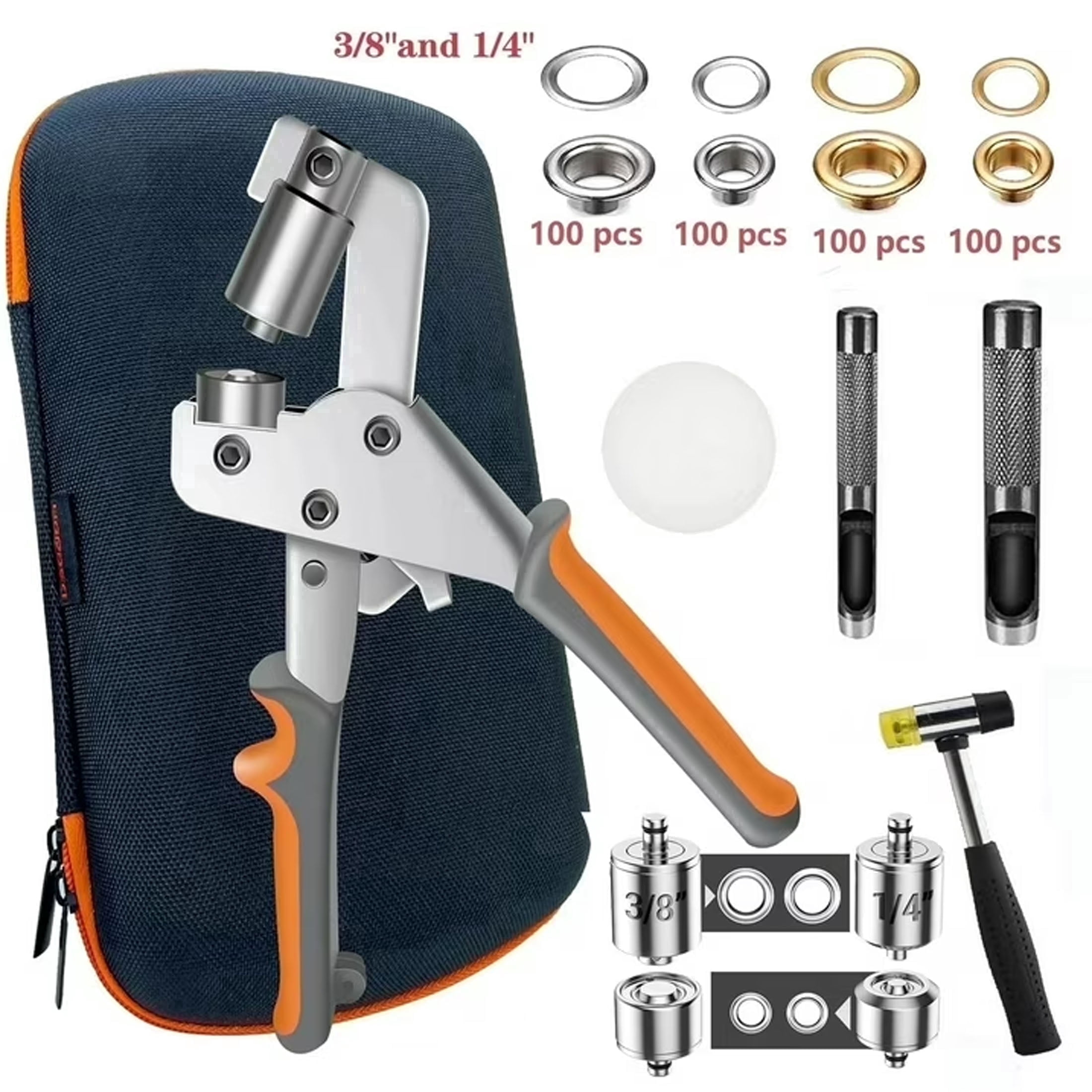 Grommet Kit, with Bag 3/8 and 1/4 Tarp Grommets Eyelet Plier Set for Fabrics Vinyl Tarps and Banners 200Pcs 10mm and 200 Pcs 6mm