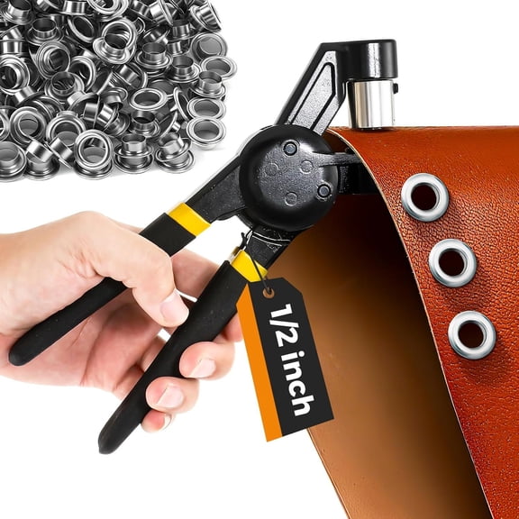 Grommet Tools Kit 1/2 Inch (12mm) Hand Press Pliers, Handheld Eyelet Setter with 500 Grommet Supplies, for Tarp Leather Canvas, -Press , Alignment