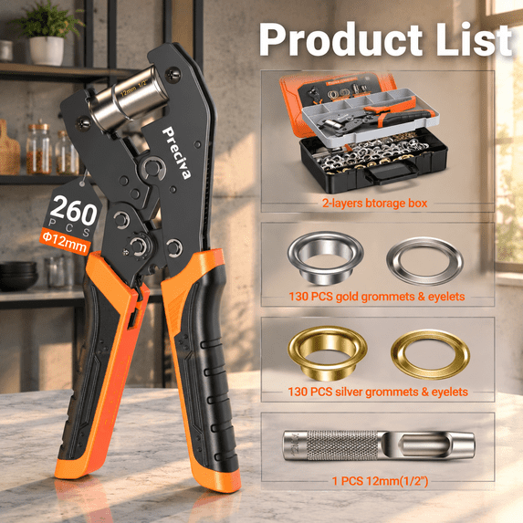 Grommets Tool Kit With 1/2 Inch And Carrying Case Eyelet Punch Pliers ...