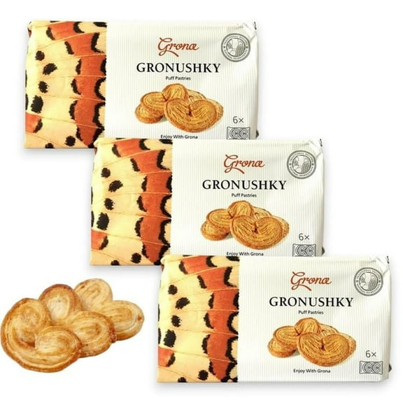 Grona Gronushky Puff Pastries - Light, Flaky Layers with A Buttery Crunch Make Them an Ideal Healthy Snack - Made with Fruity Flavor- 3-Pack 7.4oz each bag