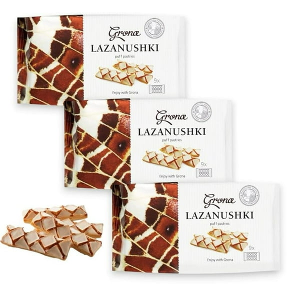 Grona Lazanushki Puff Pastry - Golden, Flaky Layers with Light Crisp & Delicate Sweetness - Flaky Pastry Snack with Authentic Bakery Taste - 3-Pack 5.64oz each