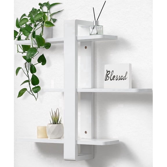 Gronda 20" White Floating Shelves for Wall, 3 Tier Adjustable Pine Wood Large Shelf Unit for Bedroom Living Room Bathroom, Plants Photos Display Storage Decorative Shelving