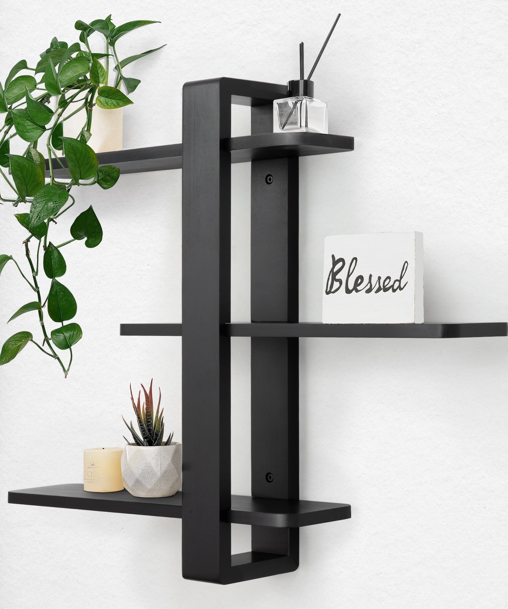 Gronda, Floating Shelves, 3-Tier Pine Wood, 20in Modern Wall