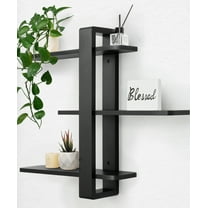 Gronda Adjustable Floating Shelves for Wall 3 Tier 20In Wood Storage shelf for Display Living Room Bedroom Office (Black)