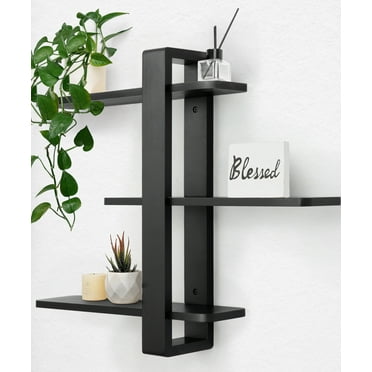 Gronda Adjustable Floating Shelves for Wall 3 Tier 20In Wood Storage shelf for Display Living Room Bedroom Office (Black)