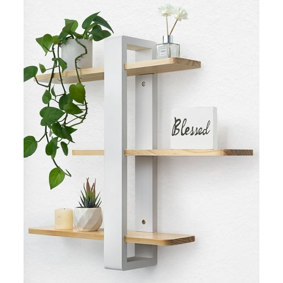 Gronda White Floating Shelves for Wall Mounted, 3 Tier Pine Wood shelf for Living Room Bathroom Bedroom Display Modern 20in.