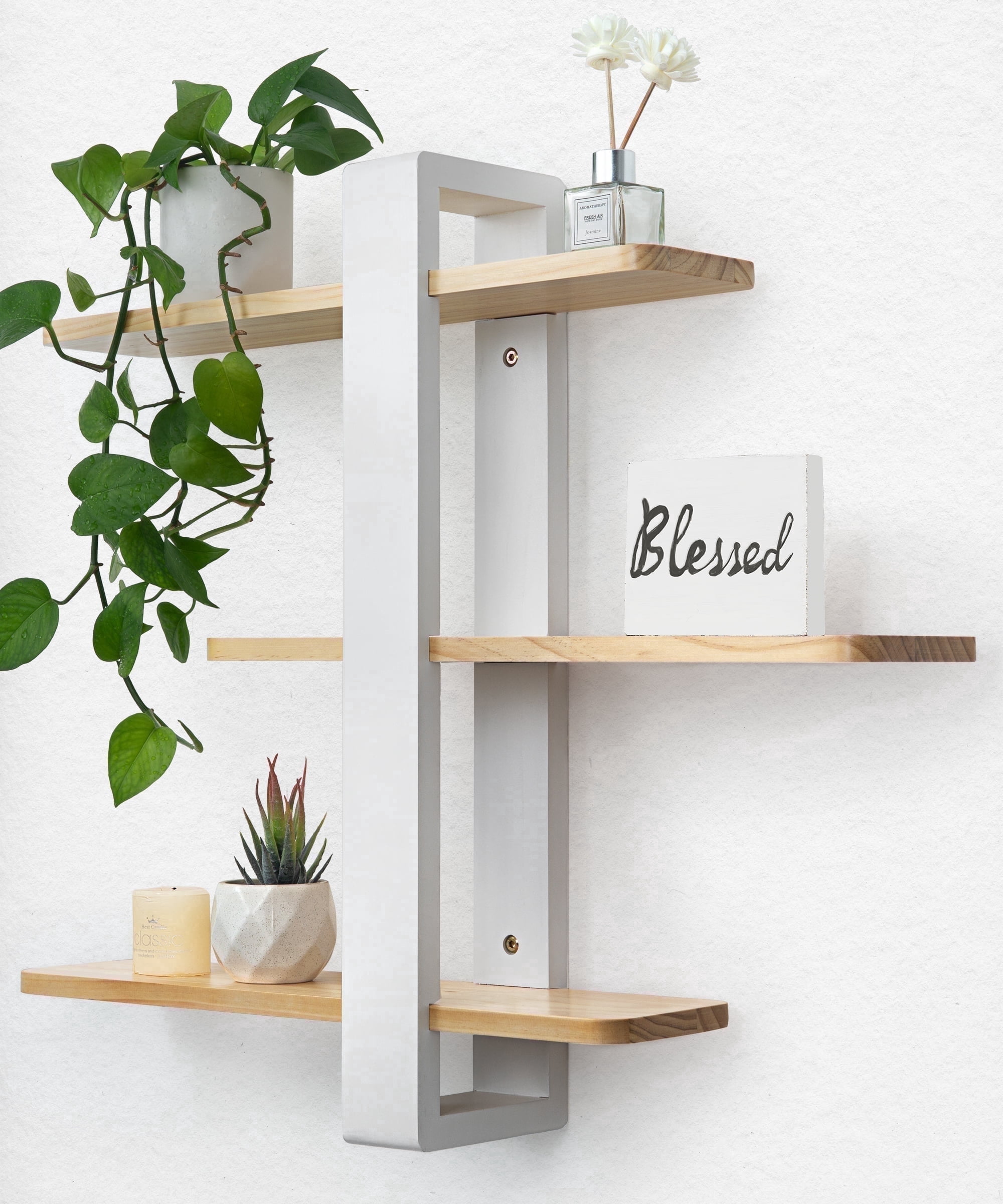 Gronda 3 Tier Wooden Floating Shelves Wall Mounted Shelf Unit for Living Room Bedroom, Easy Adjustable Hanging Shelves for Modern Home Wall Decor,20in