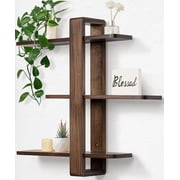 Gronda 3-Tier Adjustable Floating Wall Shelves, Walnut Solid Pine Wood Shelf, Mid-Century Modern Decorative Shelf for Storage Plant Photo Display,20in