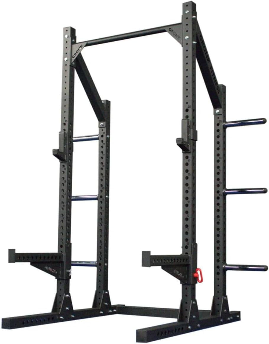 Gronk Fitness Commercial Half Rack Power Rack | Supports Up To 1000 lbs | Includes J-Hooks and Spotter Arms | Perfect for Squat, Bench, Deadlift, and More | Extended Base for Stability