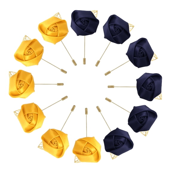Groom Boutonnieres Rose Boutonnieres Pins for Men Wedding Ceremony Anniversary Party Dark Blue/Yellow 12 Pcs