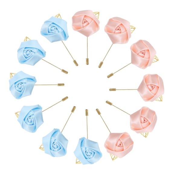 Groom Boutonnieres Rose Boutonnieres Pins for Men Wedding Ceremony Anniversary Party Light Blue/Dusty Pink 12 Pcs