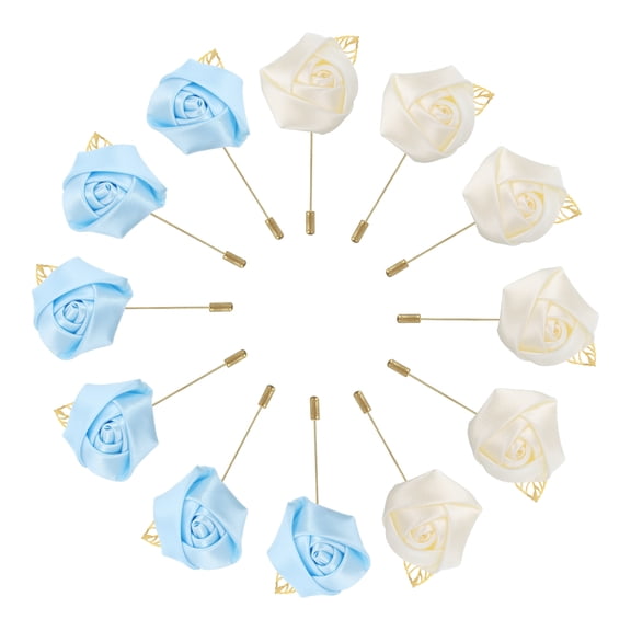 Groom Boutonnieres Rose Boutonnieres Pins for Men Wedding Ceremony Anniversary Party Light Blue/Milky White 12 Pcs